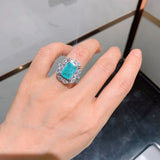 Gorgeous Square Blue-green Stone Female Ring Unique Wedding Bands Jewelry Brilliant Cubic Zirconia Rings Accessories