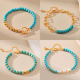 Maytrends Fashion Blue Turquoise Bracelets Handmade Natural Stone with Gold Plated Beaded Bracelet for Men Women Vintage Jewelry Gift