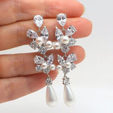 Pear Imitation Pearl Drop Earrings Women Silver Color Temperament Elegant Ear Accessory Fancy Girl Gift Statement Jewelry