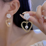 New Flower Hollow Love Earrings Women Personalized Light Luxury High Sense Pearl Earring Party Jewelry Gift