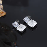 Korea Hot Selling Fashion Jewelry Luxury Double Square Zircon Cracked Green Pendant Earrings Simple Women Prom Party Accessories