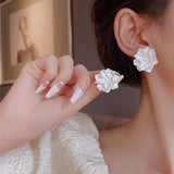 Purple Crystal Flower Stud Earrings For Woman Korean Fashion Jewelry Wedding Party Girl Elegance Set Accessories