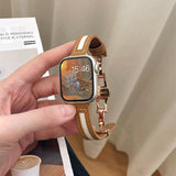 Maytrends Butterfly Buckle Canvas Leather Strap For Apple Watch 8 7 6 SE 5 4 3 Small Slim Watchband 38mm 40mm 42 44 45 49 41mm For iwatch