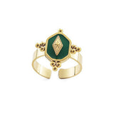 Maytrends Vintage Geometric Malachite Stainless Steel Rings Gold Plated Metal Green Natural Stone Open Ring Waterproof Jewelry Female Gift