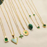 Maytrends Vintage Elegant Green Crystal Zircon Pendant Necklace for Women Love Heart Stainless Steel Chain Necklaces Fashion Jewelry