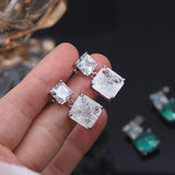 Korea Hot Selling Fashion Jewelry Luxury Double Square Zircon Cracked Green Pendant Earrings Simple Women Prom Party Accessories