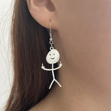 Titanium Steel Fuxk You Doodle Earrings For Woman Trend Punk Middle Finger Stickman Hip Hop Dangle Earrings Cool New Jewely