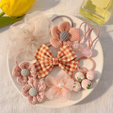 Kawaii Flower Bow Scrunchies Set Children Gift Girls Elastic Hair Rubber Bands Accessories Tie Hair Ring Rope Headdress Headwear