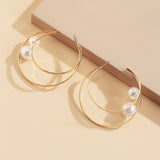 Retro Cold Wind Pearl Geometric Circle Pendant Earrings For Women Simple Temperament High Sense Exquisite Korean Fashion Jewelry