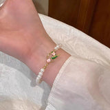 New Fashion Delicate Pearl Tulip Bracelets Women Temperament Design Senior Sense Sweet Bracelet Party Jewelry Gifts