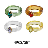 Maytrends 3pcs New Fashion Multicolor Resin Acrylic Geometric Square Ring Set for Women Punk Gold Color Rivet Big Thick Rings Jewelry