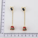 Korean Romantic Diamond Heart Rose Tassel Earrings Black Red Charm Jewelry Birthday Party Anniversary Accessories