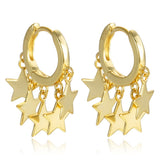 Maytrends Gold Color Flat Round Star Tassel Small Hoop Earrings for Women Luxury Crystal CZ Stone Ear Buckle Huggies Jewelry Gift