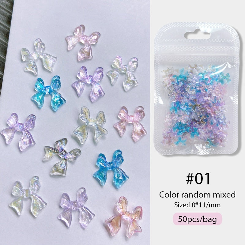Maytrends 1Bag Jelly Ribbon Bowknot Nail Charm Parts 3D Colorful Nail Rhinestones Summer Nail Art Decoration Manicure Accessories For DIY