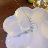 Korean Fairy Exquisite Blue Fringed Zircon Pendant Necklace For Women Girls Luxury Collarbone Chain Wedding Party