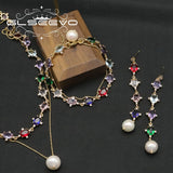 Shining Colorful Crystals Natural Freshwater Pearls Bracelet Pendant Earring Necklace Set For Woman Luxury Fine Jewelry