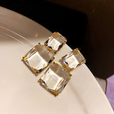 Fashion Luxury earrings Jewelry  Double Square Earrings Transparent Glass Crystal Pearl Party Earrings Women Gifts