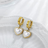 Maytrends Elegant Imitation Pearl Love Heart Hoop Earrings for Women Gold Color Stainless Steel Ear Buckle Huggie Earring Fashion Jewelry