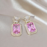 Korea New Design Fashion Jewelry Zircon Leopard Square Crystal Pendant Earrings Elegant Women's Daily Work Accessories