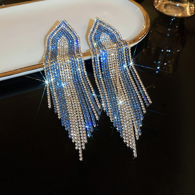 Maytrends Fashion Statement Earring Long Full Rhinestone Big Earrings For Women Euorpe Evening Party Crystal Tassel Earings Wholesale