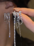 Fashion Star Tassel Earrings Korean Sparkling Diamond Slender Accessories Birthday Party Anniversary Jewelry Gift