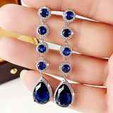 Blue Cubic Zirconia Dangle Earrings for Women Temperament Engagement Wedding Accessories Anniversary Gift Fashion Jewelry