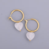 Maytrends Handmade Crystal Natural Stone Pendants Drop Earrings for Women Asymmetric Round Heart Bead Stone Stainless Steel Circle Earring