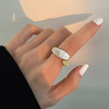 Maytrends 1PC New Women Fashion Personality Big White Shell Shape Round Gold Color Metal Open Ring for Women Girls  Party Jewelry