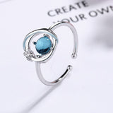 Fashion Ring Blue Fantasy Planet Open Ring Korean Zircon Ring Birthday Party Anniversary Jewelry Accessories
