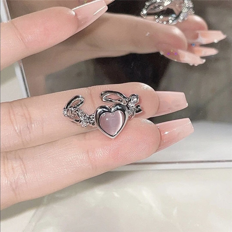 Maytrends Fashion Heart Ring Cat Eye Peach Heart Adjustable Women Design Premium Rings Wedding Party Jewelry Gift
