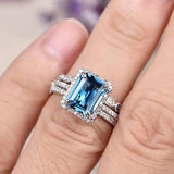 Fashion Square Blue Cubic Zirconia 3Pcs Set Rings Women Wedding Engagement Luxury Accessories Bling Bling Female Jewelry