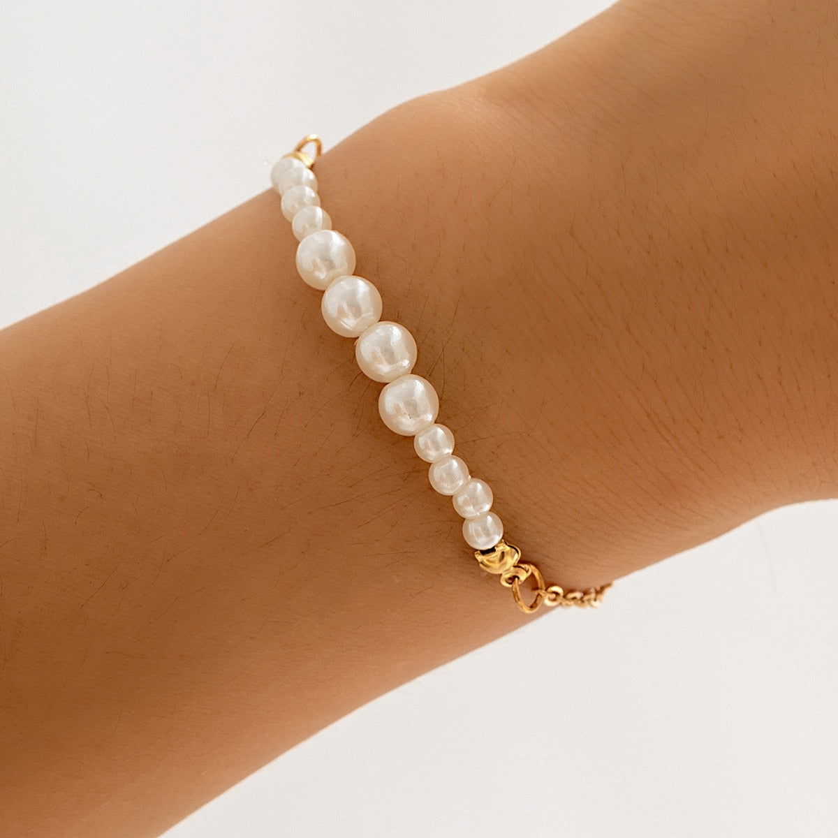 Maytrends Fashion Imitation Pearl Beads Metal Chain Bracelet For Women Elegant Simple Metal Bracelet Wedding Jewelry Gift