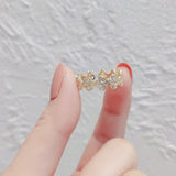 Fashion Womens Clover Small Flower Zircon Gold Plated Rings For Fine Small Copper Female Finger Ring Party Jewelry Band