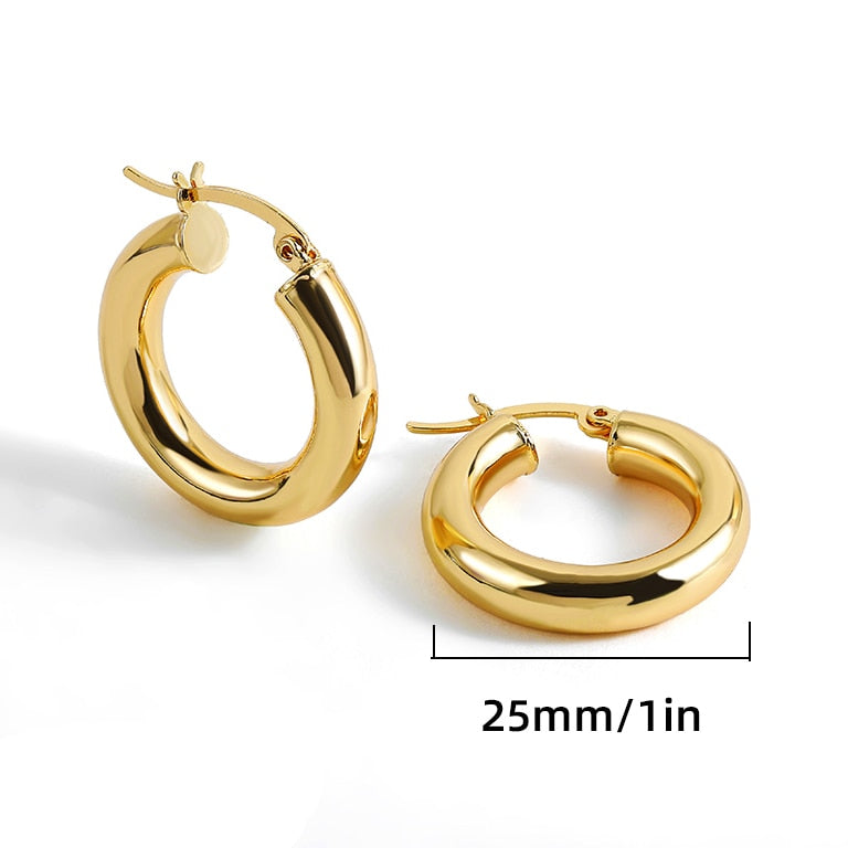 Maytrends Gold Plated Smooth Metal Chunky Hoop Earrings for Women Girls Fashion Round Circle Thick Hoops Statement Earrings Punk Jewelry