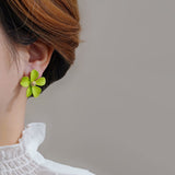 Korean Cute Flower Stud Earrings For Women Girl New Fashion Green Sweet Asymmetrical Earrings Summer Travel Party Jewelry Gifts