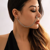 Maytrends Fashion Bohemia Punk Sexy Alloy Women Earrings Crystal Glass Pendant Tassel Chain Earrings Fake Nose Piercing Nose Clip