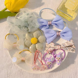 Kawaii Flower Bow Scrunchies Set Children Gift Girls Elastic Hair Rubber Bands Accessories Tie Hair Ring Rope Headdress Headwear