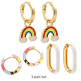 Maytrends 3pair/set Colorful Hoop Earrings for Women Cute Heart Star Rainbow Geometric Circle Huggie Earring Creative Jewelry Party Gift