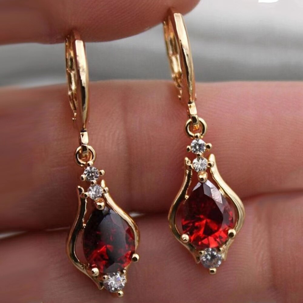 Maytrends Luxury Temperament Drop-shaped Ntural Gemstone  Popular Jewelry Diamond-set Zircon Dangle Earrings For Women Gift