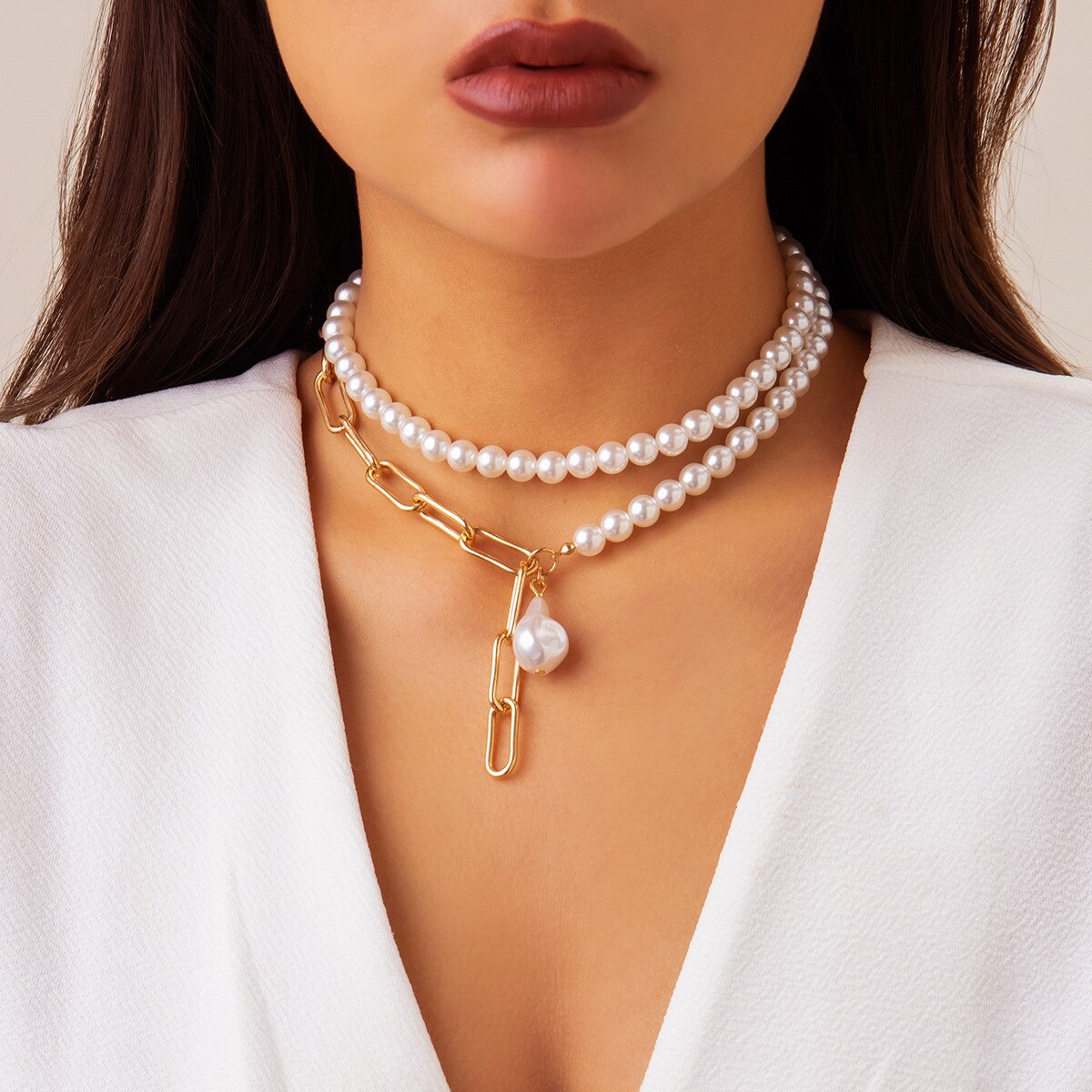 Maytrends Vintage Natural Pearl Multilayer Sexy Choker Necklace Women Irregular Water Droplet Pendant Wed Bridal Bead Chain Neck Jewelry