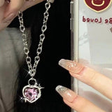 Y2K Accessories Fashion Peach Heart Water Drop Pendant Necklace Pink Crystal Egirl Sweet Cool Clavicle Chain Aesthetic Jewelry