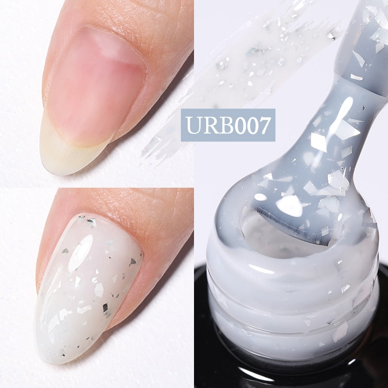 Maytrends Aurora Rubber Gel Nail Iridescent Pearl Effect Metallic Mirror Nails Manicure Soak Off UV LED No Wipe Top Coat Base Gel