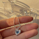 Maytrends INS Irregular Love Necklace For Women Fashion Silver Color Blue Crystal Pendant Necklace Simple Women PArty Jewelry Gift