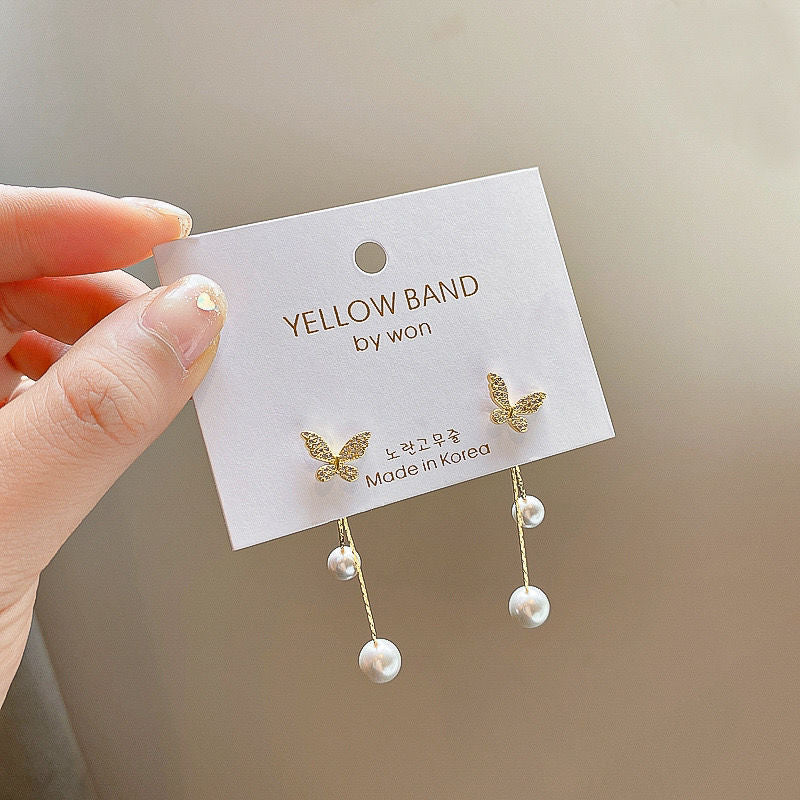 Korean Elegant Cute Rhinestone Butterfly Stud Earrings For Women Girls Fashion Wedding Pendant Earrings Jewelry Gifts