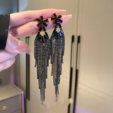 Maytrends Europe And America New Exaggerated Full Rhinestone Tassel Earrings For Women Party Wedding Statement Jewelry Long Earings Gifts