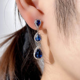 Blue Cubic Zirconia Dangle Earrings for Women Temperament Engagement Wedding Accessories Anniversary Gift Fashion Jewelry