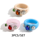 Maytrends 3pcs New Fashion Multicolor Resin Acrylic Geometric Square Ring Set for Women Punk Gold Color Rivet Big Thick Rings Jewelry