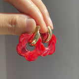 Maytrends New Colorful Flower Resin Acrylic Charms Earring Gold Color Circle Ear Buckle Hoop Earrings for Women Cute Gift Jewelry
