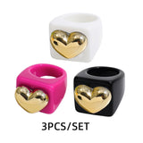 Maytrends 3pcs New Fashion Multicolor Resin Acrylic Geometric Square Ring Set for Women Punk Gold Color Rivet Big Thick Rings Jewelry