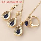 Maytrends Gold Color African Jewelry Set With Blue Stone Water Drop Female Bracelet Women Accessories Necklace and Earrings